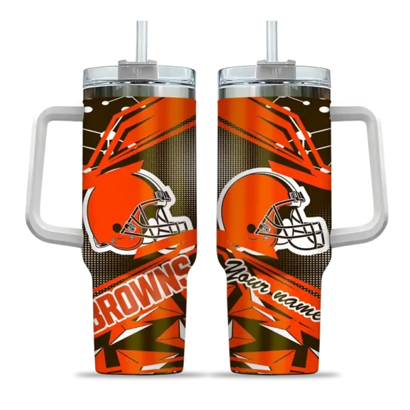 custom cleveland browns abstract paths brown curved tumbler best selling.webp