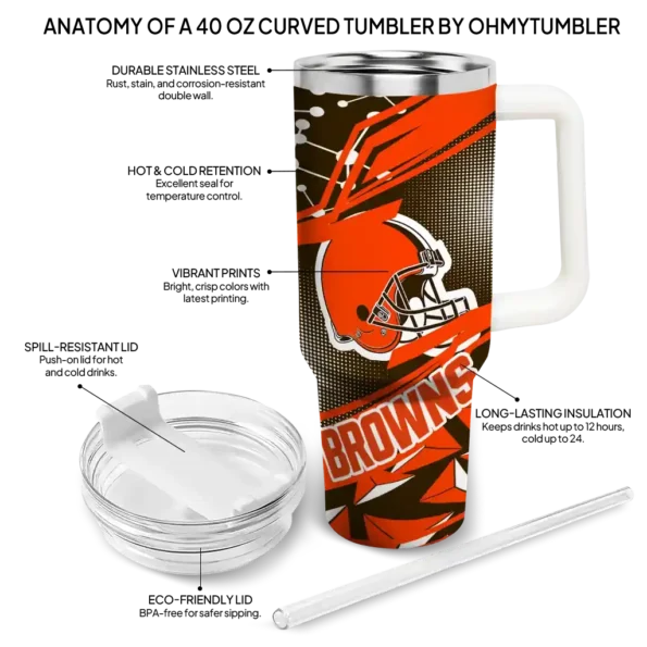 custom cleveland browns abstract paths brown curved tumbler new arrival.webp