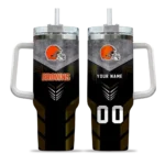 custom cleveland browns arrow armor brown black curved tumbler best selling.webp