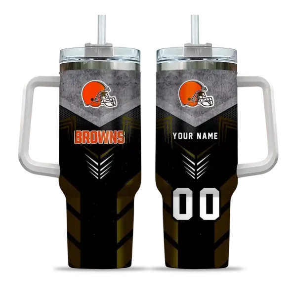custom cleveland browns arrow armor brown black curved tumbler best selling.webp