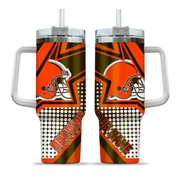 custom cleveland browns arrow burst brown curved tumbler best selling.webp