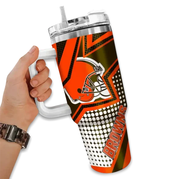 custom cleveland browns arrow burst brown curved tumbler fashion forward.webp
