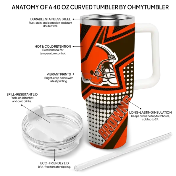 custom cleveland browns arrow burst brown curved tumbler new arrival.webp