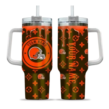 custom cleveland browns bullseye drips brown curved tumbler best selling.webp