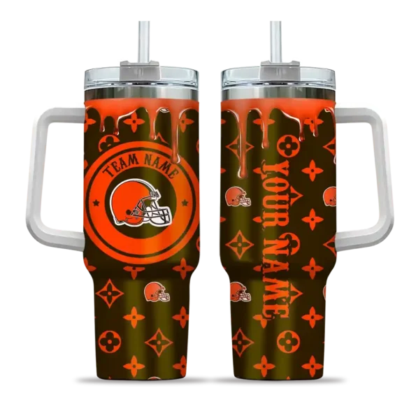 custom cleveland browns bullseye drips brown curved tumbler best selling.webp