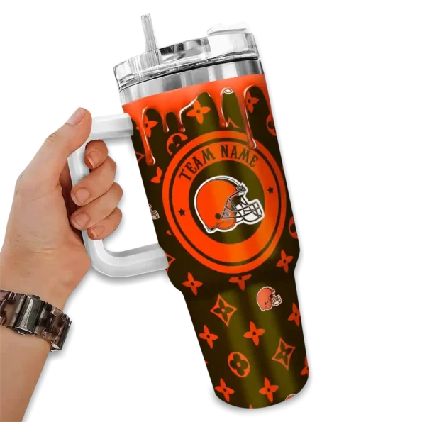 custom cleveland browns bullseye drips brown curved tumbler fashion forward.webp