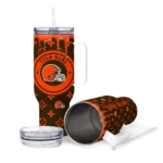 custom cleveland browns bullseye drips brown curved tumbler best selling.webp