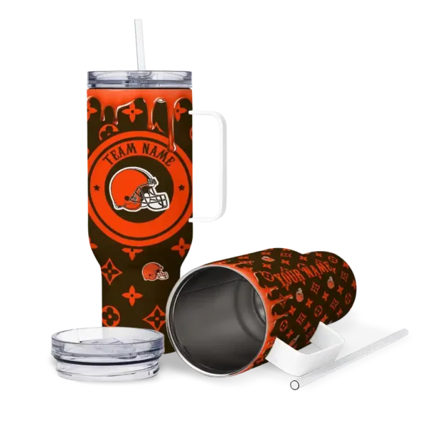 custom cleveland browns bullseye drips brown curved tumbler high quality.webp