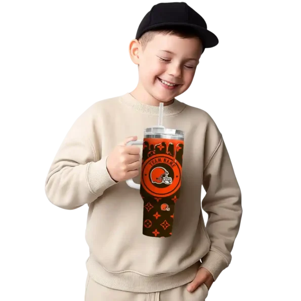 custom cleveland browns bullseye drips brown curved tumbler latest model.webp