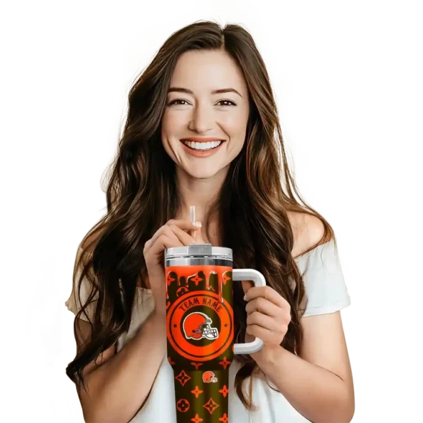 custom cleveland browns bullseye drips brown curved tumbler premium grade.webp