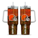 custom cleveland browns chevron stripe brown curved tumbler best selling.webp