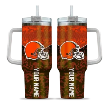custom cleveland browns chevron stripe brown curved tumbler best selling.webp