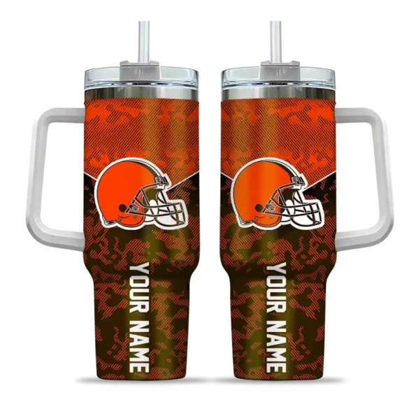 custom cleveland browns chevron stripe brown curved tumbler best selling.webp