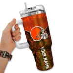 custom cleveland browns chevron stripe brown curved tumbler best selling.webp