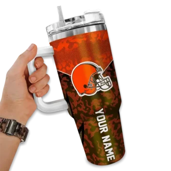 custom cleveland browns chevron stripe brown curved tumbler fashion forward.webp