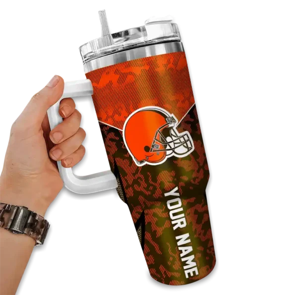 custom cleveland browns chevron stripe brown curved tumbler fashion forward.webp