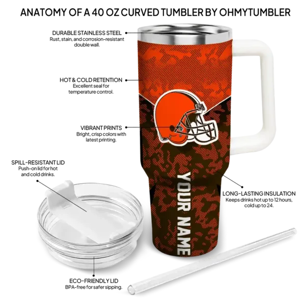 custom cleveland browns chevron stripe brown curved tumbler new arrival.webp