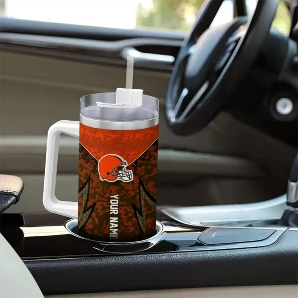 custom cleveland browns chevron stripe brown curved tumbler trendy.webp