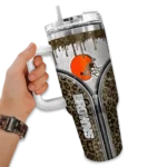 custom cleveland browns leopard zipper brown curved tumbler best selling.webp