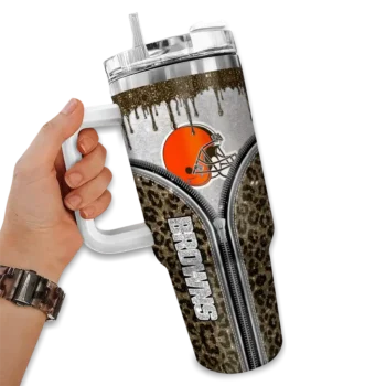 custom cleveland browns leopard zipper brown curved tumbler fashion forward.webp