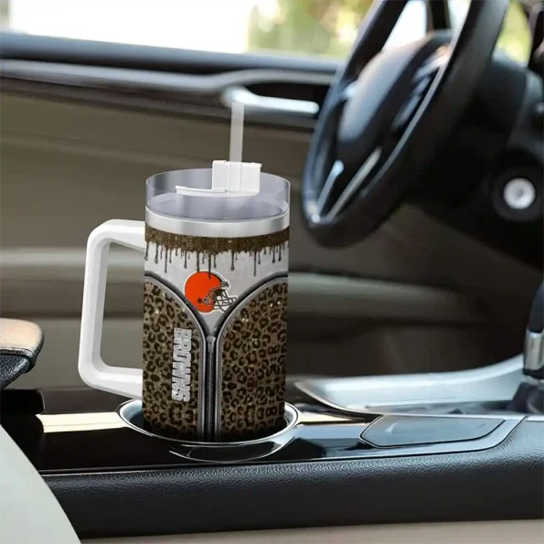 custom cleveland browns leopard zipper brown curved tumbler trendy.webp