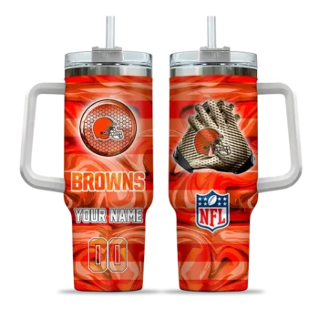 custom cleveland browns marbled stripes brown curved tumbler best selling.webp