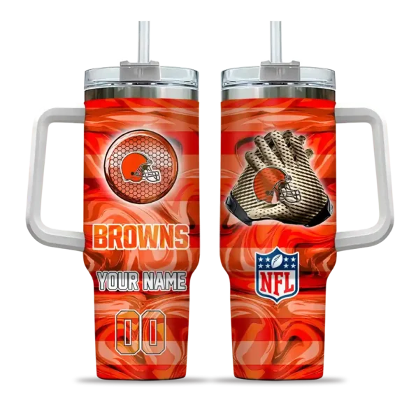 custom cleveland browns marbled stripes brown curved tumbler best selling.webp