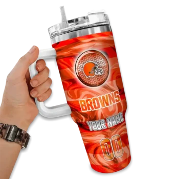 custom cleveland browns marbled stripes brown curved tumbler fashion forward.webp