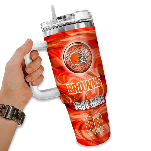 custom cleveland browns marbled stripes brown curved tumbler fashion forward.webp