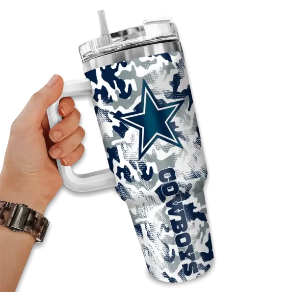custom dallas cowboys camo mashup blue white curved tumbler fashion forward.webp