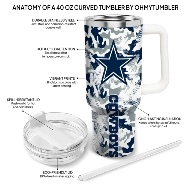 custom dallas cowboys camo mashup blue white curved tumbler new arrival.webp