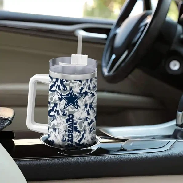 custom dallas cowboys camo mashup blue white curved tumbler trendy.webp