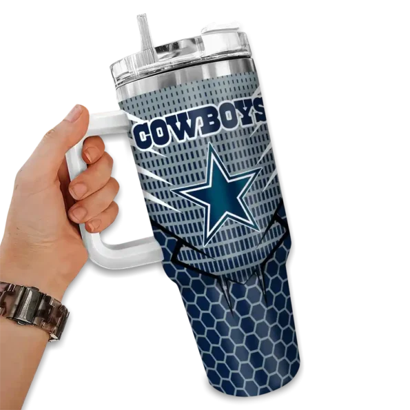 custom dallas cowboys hex texture blue curved tumbler fashion forward.webp