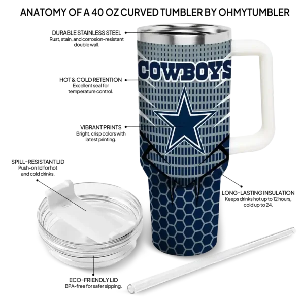 custom dallas cowboys hex texture blue curved tumbler new arrival.webp