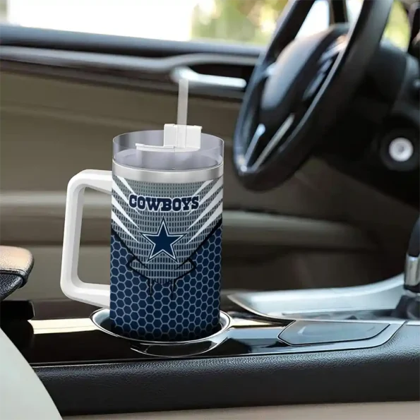 custom dallas cowboys hex texture blue curved tumbler trendy.webp