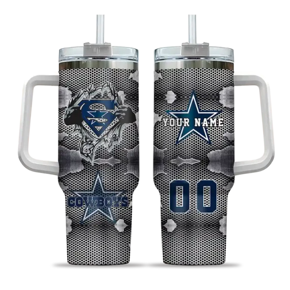 custom dallas cowboys superman shield blue gray curved tumbler best selling.webp