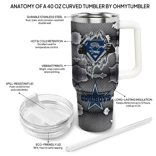 custom dallas cowboys superman shield blue gray curved tumbler new arrival.webp