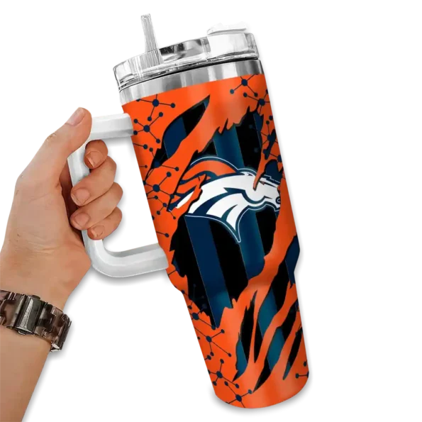 custom denver broncos claw cut orange black curved tumbler fashion forward.webp