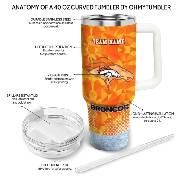 custom denver broncos geometric prism orange curved tumbler new arrival.webp