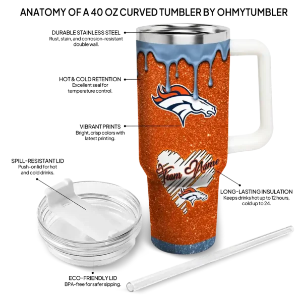 custom denver broncos heart helmet motif orange curved tumbler new arrival.webp