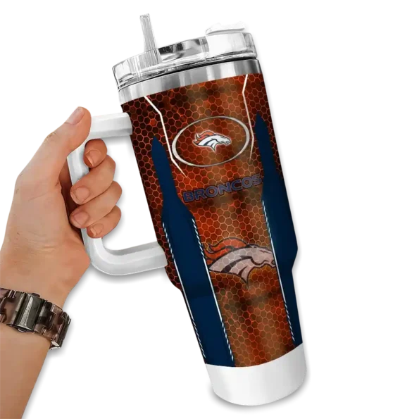 custom denver broncos hexagon armor orange curved tumbler fashion forward.webp