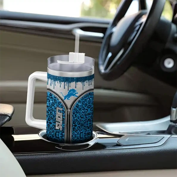 custom detroit lions leopard zipper blue curved tumbler trendy.webp