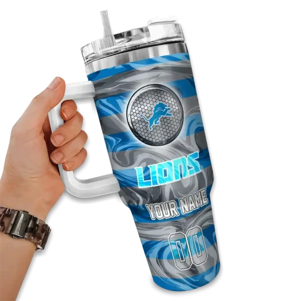 custom detroit lions marbled stripes blue curved tumbler fashion forward.webp