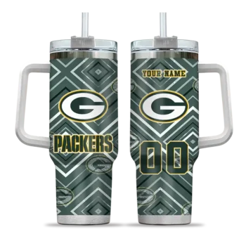 custom green bay packers bold diamonds green curved tumbler best selling.webp