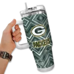 custom green bay packers bold diamonds green curved tumbler best selling.webp