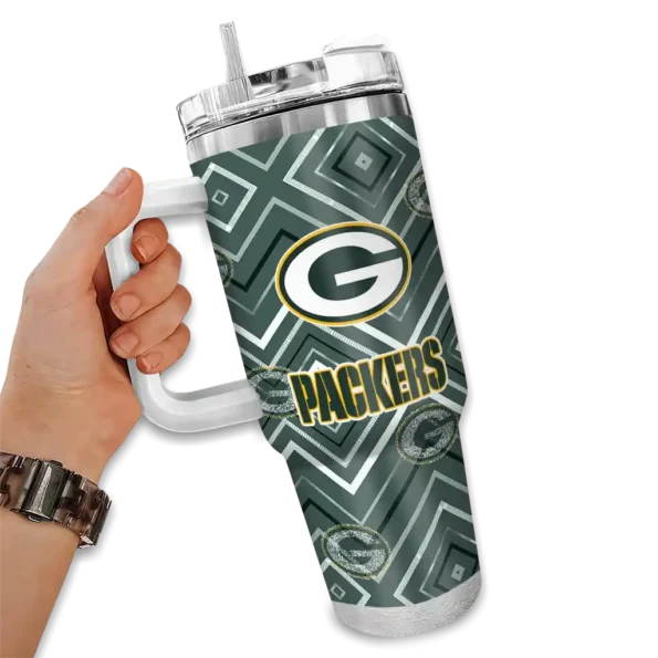 custom green bay packers bold diamonds green curved tumbler fashion forward.webp