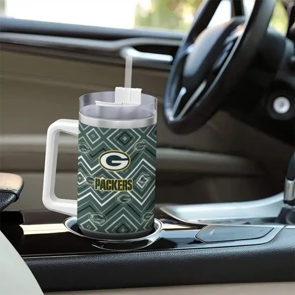 custom green bay packers bold diamonds green curved tumbler trendy.webp