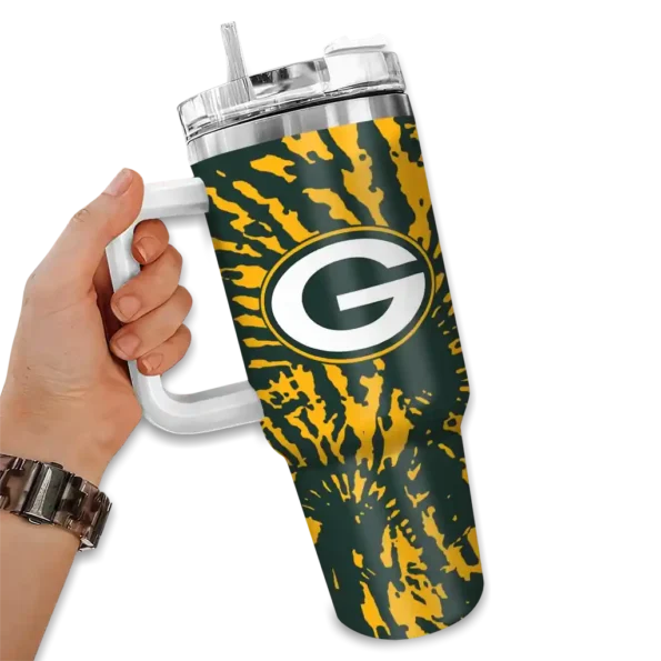 custom green bay packers burst swirl green curved tumbler fashion forward.webp