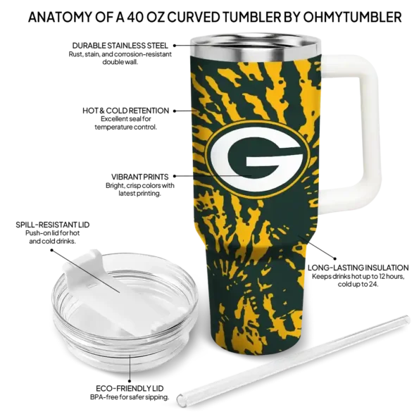 custom green bay packers burst swirl green curved tumbler new arrival.webp