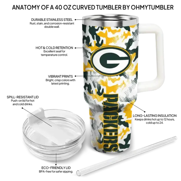 custom green bay packers camo mashup green white curved tumbler new arrival.webp